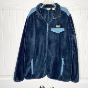 L.L Bean Navy Blue Hi Pile Fleece Zip Up Sherpa Jacket XXL 2XL Tall Warm Cozy